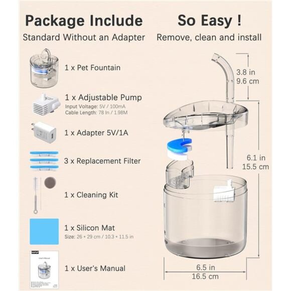 Cat Water Fountain Animal Water Dispenser 61OZ/1.8L Automatic Pet Fountain - Picture 6 of 7